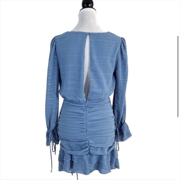 Style Rack Summer Sky Dusty Blue Long Sleeve Ruched Mini Dress Size Small - Picture 4 of 8